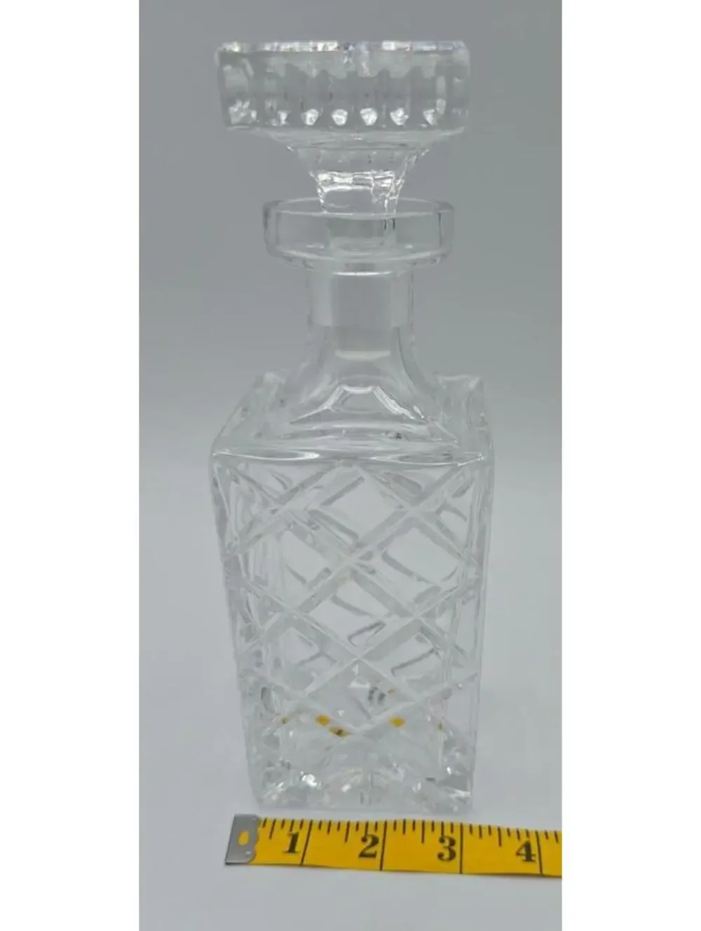 Vintage MCM Cut Crystal Square Decanter w/Stopper Diamond Pattern 9